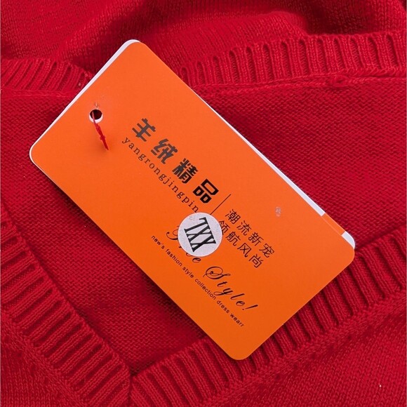 Yang Rong Jing Pin Women's XXL Red Cashmere Sweater V-neck Pullover Soft Luxury - Picture 5 of 7